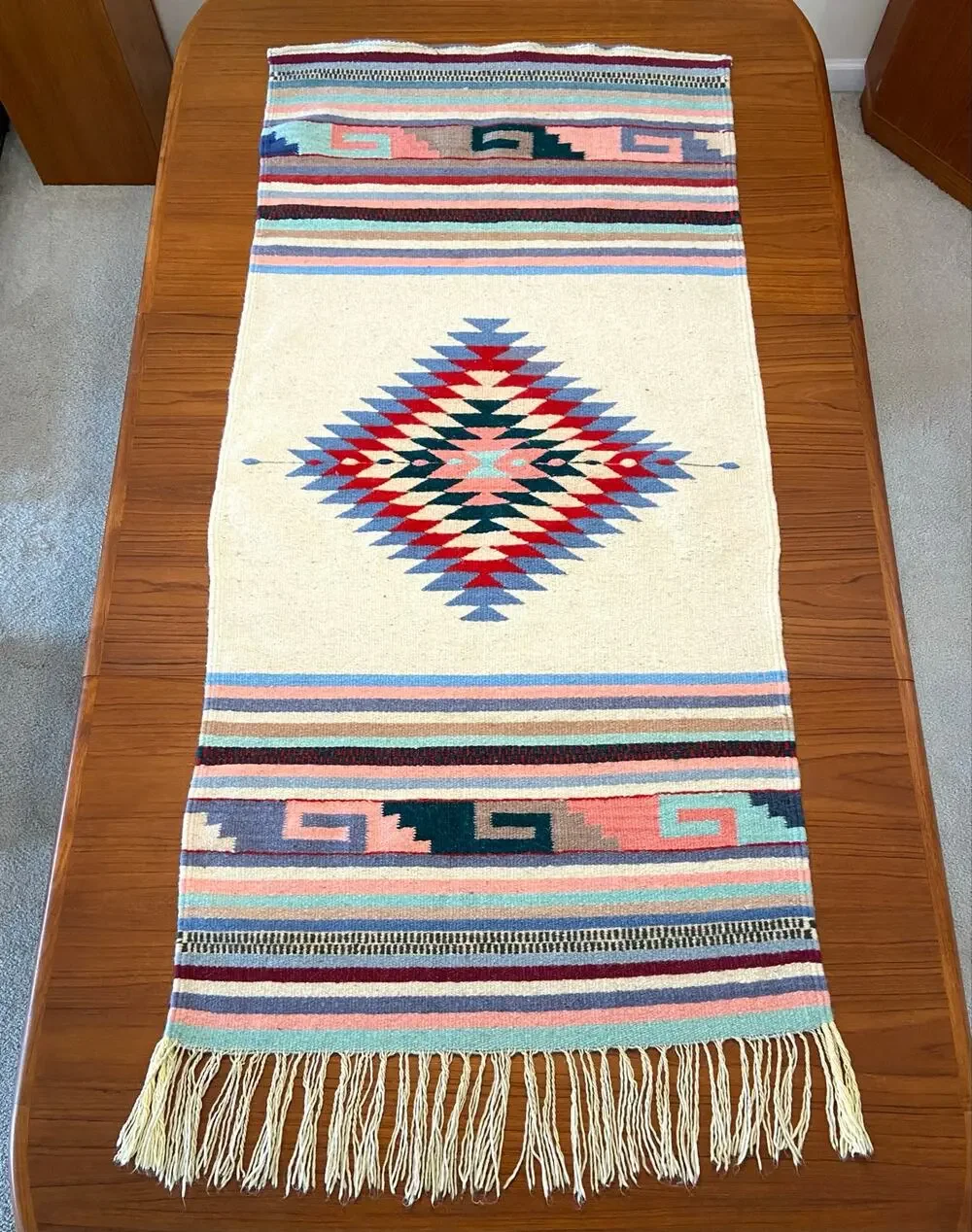 Vintage Southwestern Wool Rug Wall Hanging Tapestry Woven Aztec 58.5